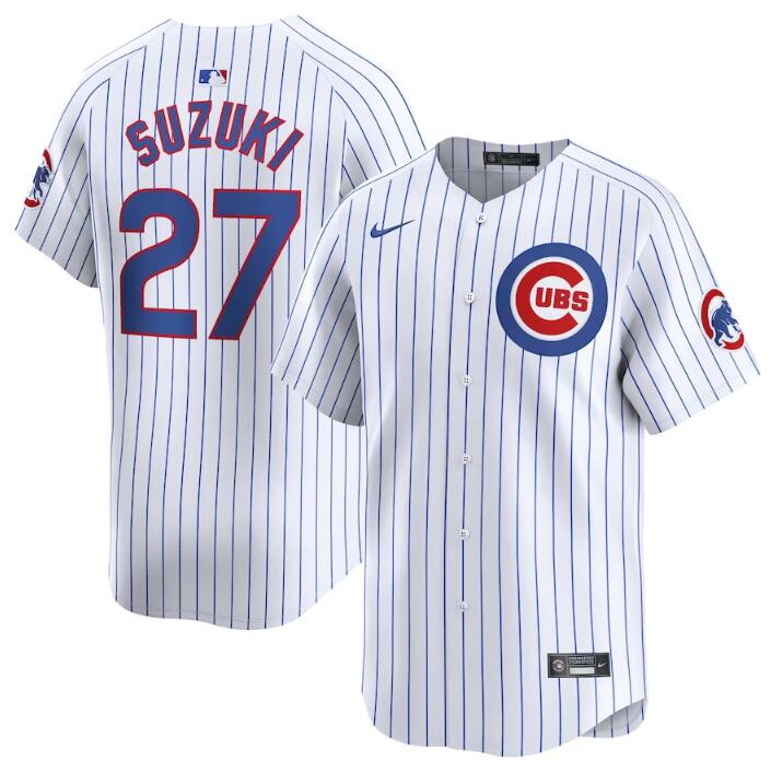 Men's Chicago Cubs #27 Seiya Suzuki White 2024 Home Limited Stitched Baseball Jersey